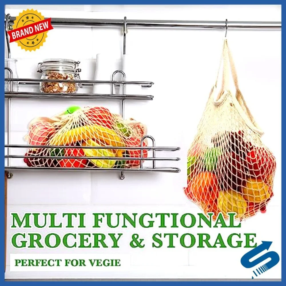 Reusable Cotton Mesh Produce Bags Washable Grocery Net Tote Organizer Set